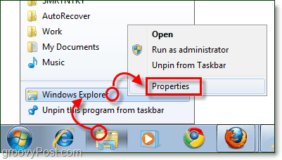 justere egenskaberne for Windows Explorer-proceslinjen genvej