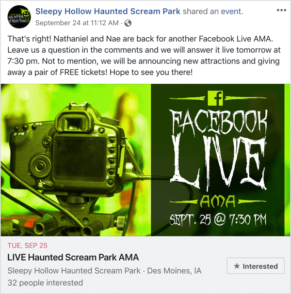 Facebook-begivenhedsindlæg, der promoverer AMA.