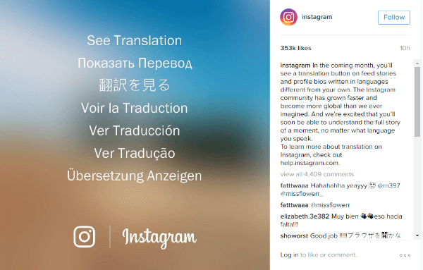 knappen til oversættelse af instagram