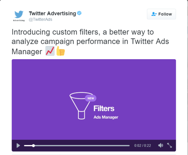 twitter ads manager tilpassede filtre