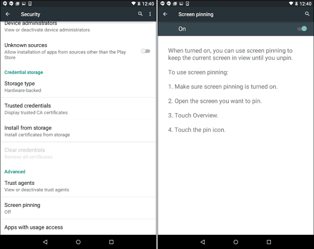 Lås Android 5.0-slikkepind til kun én app med skærmspinding