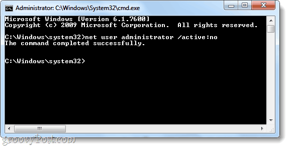 netbrugerkommando til at deaktivere Windows 7-administratorkonto