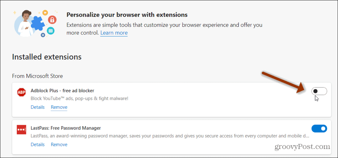 Sådan deaktiveres udvidelser i Microsoft Edge