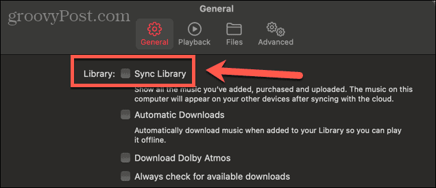 Apple Music sync afkrydsningsfelt mac