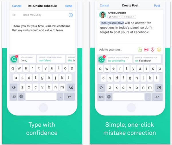 Installer Grammarly Keyboard-appen for at stave og grammatik kontrollere dine indlæg på mobilen.