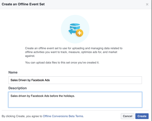Hold dit offline begivenhedsnavn specifikt, så det bliver let at huske præcis, hvad du måler med dine Facebook-annoncer.