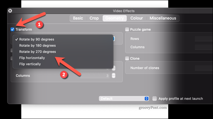 Anvendelse af en videorotationseffekt på VLC på Mac