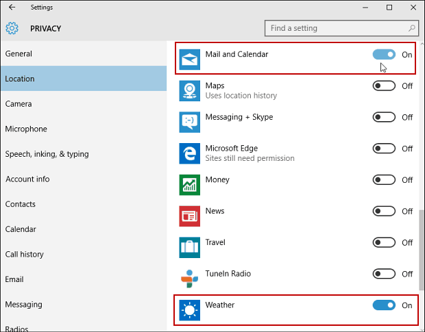 Windows 10-indstillinger Privatliv