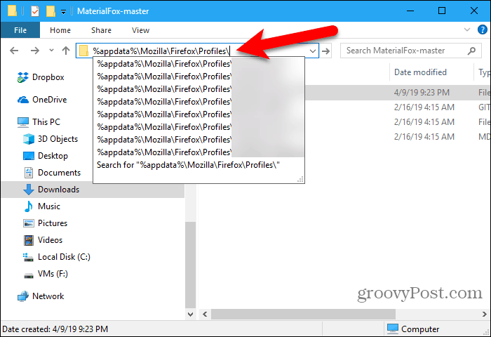 Indsæt profilsti i File Explorer