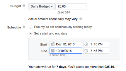 Opret et budget til din Facebook-annonce.