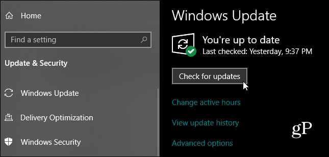 Windows 10 Kontroller for opdateringer
