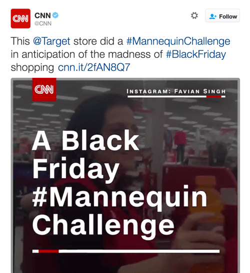 CNN delte Target's video, som kapitaliserede sig på to Twitter-tendenser.