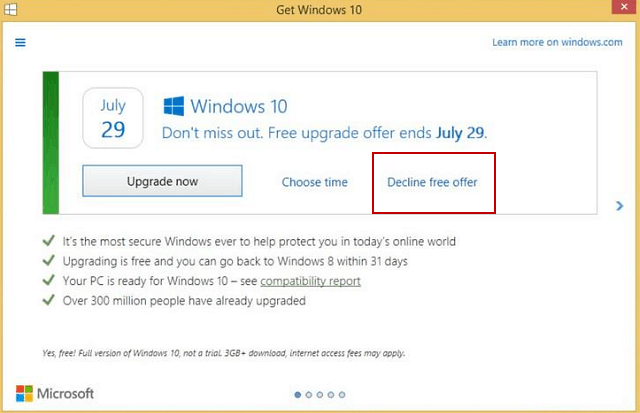 Microsoft gør det nemt at afvise Windows 10 gratis opgradering