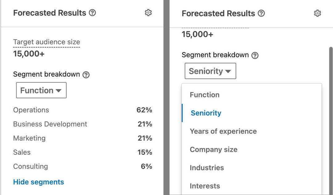 how-to-linkedin-campaign-manager-reach-frequency-forecasting-review-audience-show-segments-results-step-2