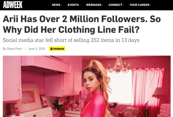 Instagram-influencer Arri med 2 millioner tilhængere kunne ikke sælge tøjlinje