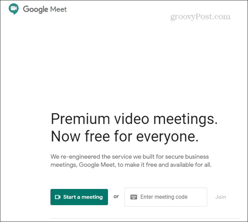 Start af Google Meet