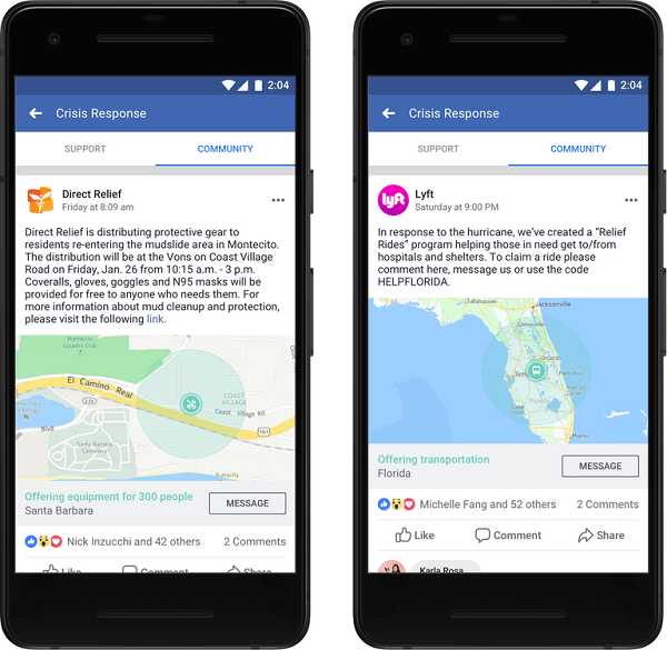 Facebook meddelte, at organisationer og virksomheder nu kan poste i fællesskabshjælp og levere kritisk information og tjenester til folk for at få den hjælp, de har brug for i en krise.