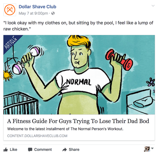 Dollar Shave Club deler relevant og smart indhold på sin Facebook-forretningsside.
