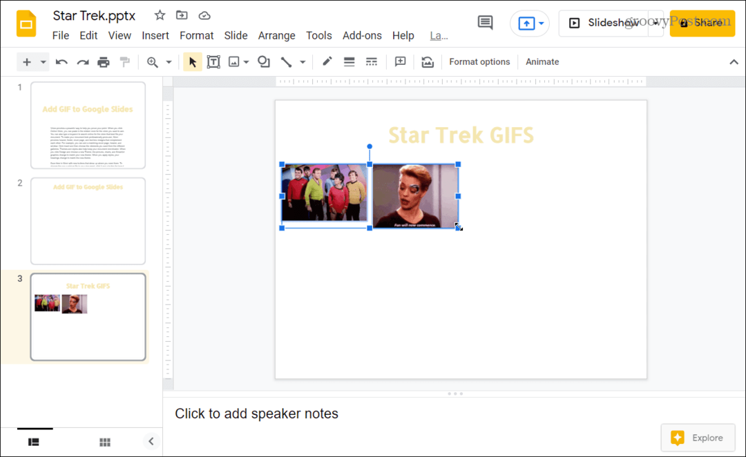GIFS indsat i Google Slides-præsentation