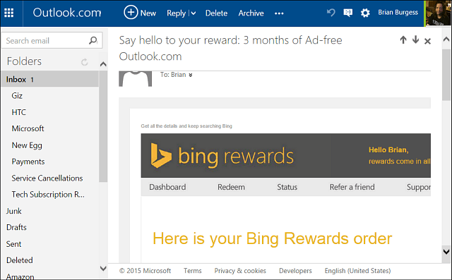 Få Ad-Free Oultook.com hele året med Bing-belønninger