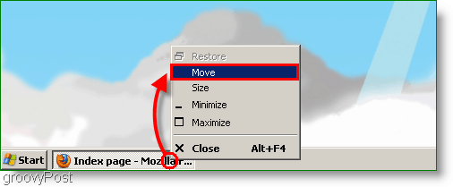 Windows XP-skærmbillede - Flyt vindue