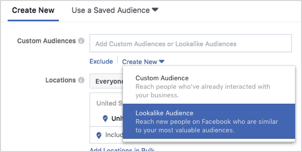 Facebook lookalike skabelse af publikum.