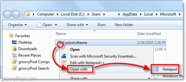åbn windows 7.-temafilen ved hjælp af notepad eller en anden tekstlæser