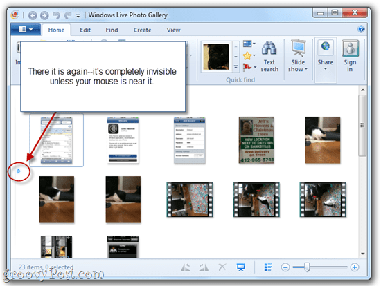 Skjul / vis Windows Live Photo Gallery-navigationsrude