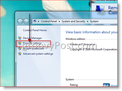 Windows 7 - Åbn Konfiguration af fjernindstillinger til RDP