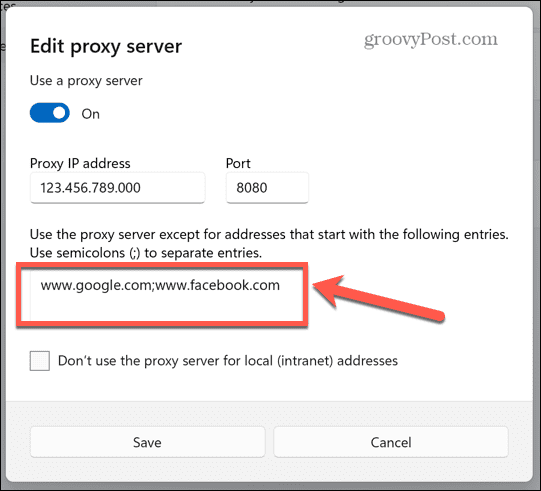 Windows proxy undtagelser
