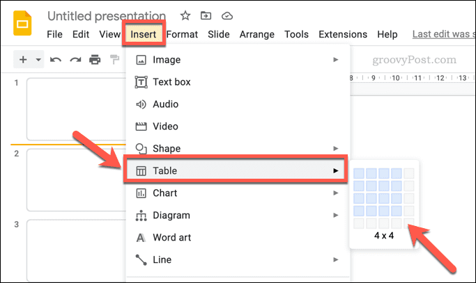 Indsæt en tabel i Google Slides