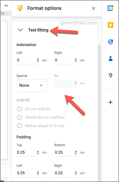 Ændring af teksttilpasningsindstillinger for en Google Slides-tabel