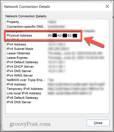 Windows 11 kontrolpanel mac-adresse