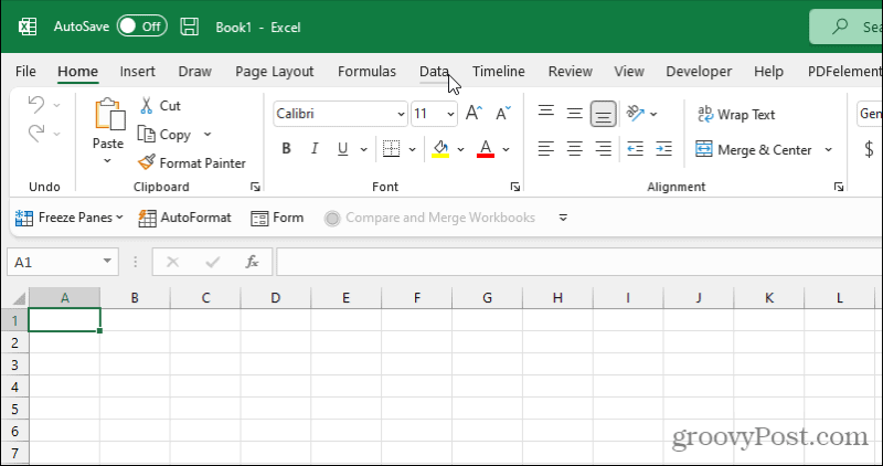 menuen Excel-data