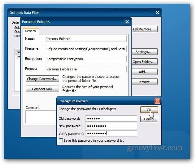 Sådan får du adgangskode til at beskytte en Outlook PST-fil