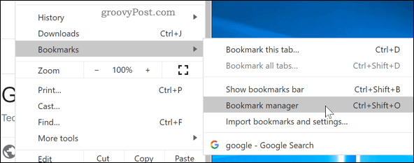 Få adgang til Bookmarks Manager i Chrome