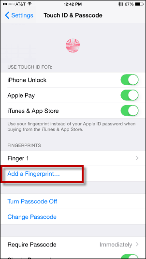 Tryk på Tilføj et fingeraftryk - Føj fingeraftryk til Touch ID