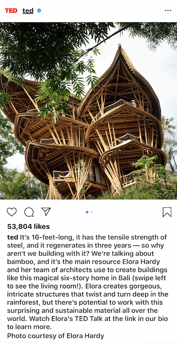 eksempel på billedtekst på Instagram-virksomhedsindlæg ved hjælp af historiefortællingsteknik