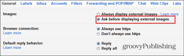 Gmail deaktiverer automatisk indstillinger for billedindlæsning