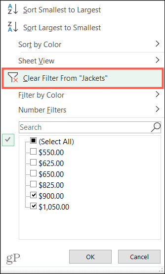 Ryd filtre i Excel