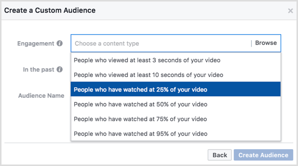 Facebook tilpasset publikum baseret på videovisninger