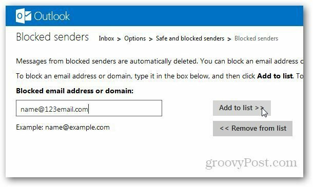 Outlook.com: Føj e-mail-adresser til den blokerede liste