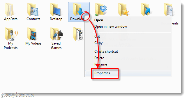 windows mappeegenskaber til downloads
