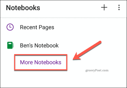 OneNote app mere ikoner for notebooks
