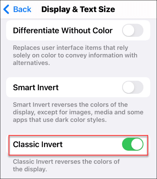deaktiver smart invert aktiver klassisk invert