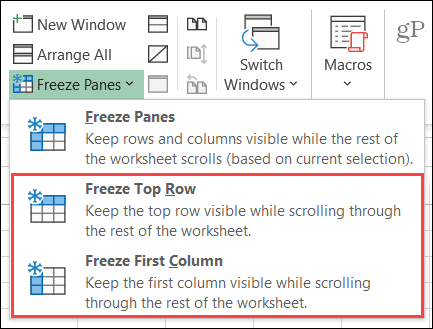 Frys kolonne eller række i Excel i Windows