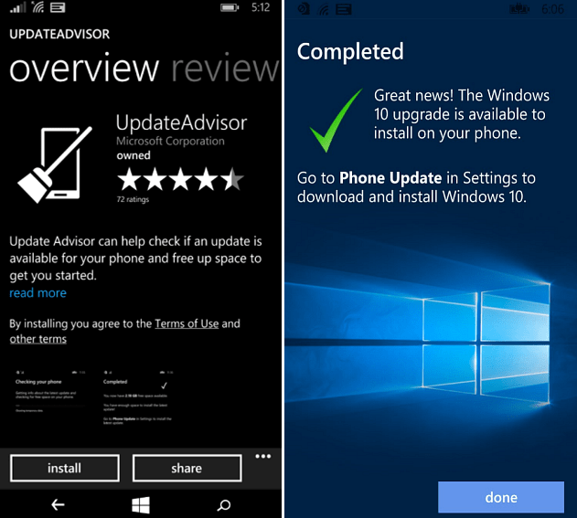 opdatere og opgradere rådgiver apps windows phone