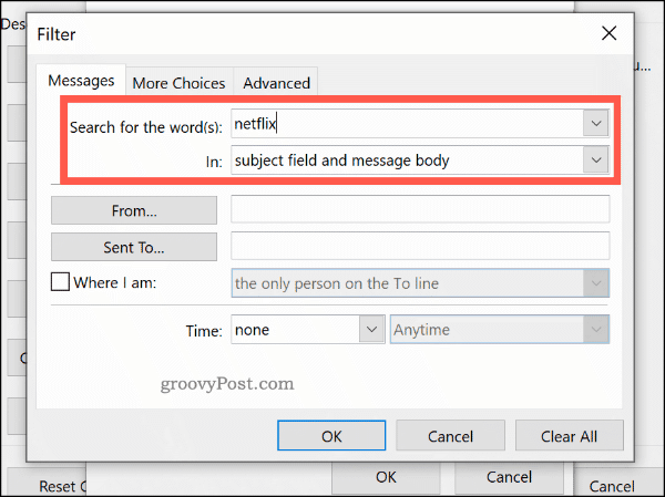 Betinget formatering efter nøgleord i Outlook