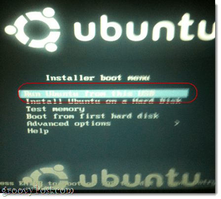 kør ubuntu fra denne usb