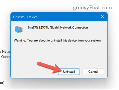 Bekræft fjernelse af en netværksadapter på Windows 11